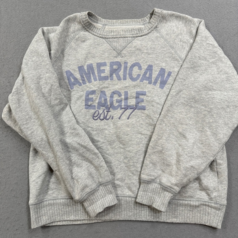 American Eagle Sweatshirt Women's Small Gray Fleece Seriously Lived-In Pullover